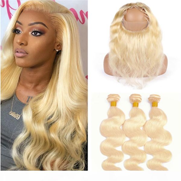 

blonde bundles and 360 closure body wave hair weaves pure 613 virgin bleach blonde brazilian human hair 2bundles with 360 full lace frontal, Black;brown