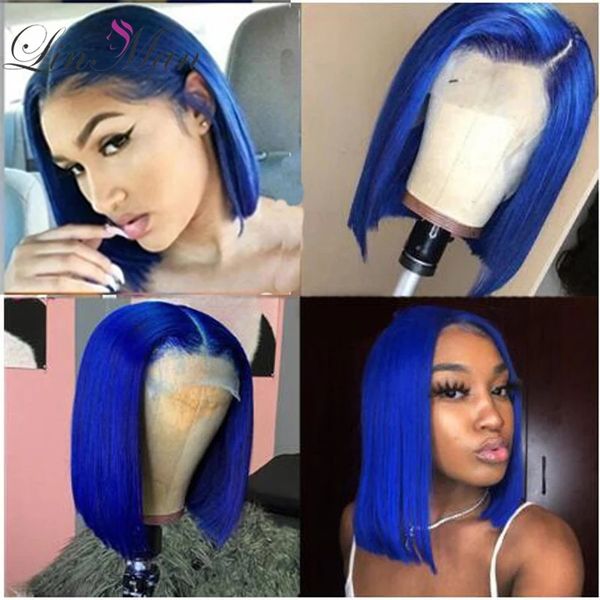 

lace part human hair wigs short bob wigs 150% brazilian human hair wig blue orange red lace frontal wigs for black women, Black;brown