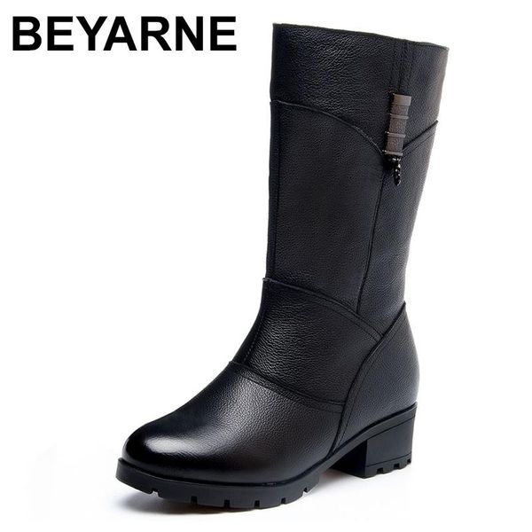 

beyarne winter fur женщины теплые сапоги из натуральной кожи снега сапоги женщина rubber mid-теленок подошвы мода высокие каблуки обувь женщ, Black