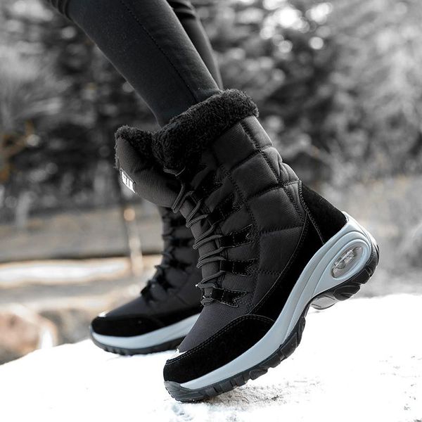 

new winter women boots keep warm mid-calf snow boots women lace-up comfortable chaussures femme botas mujer, Black