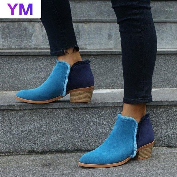 

spring winter boots slip on women causal ankle boots platform shoes square heel lady creepers rubber zapatos de mujer plus35-431, Black