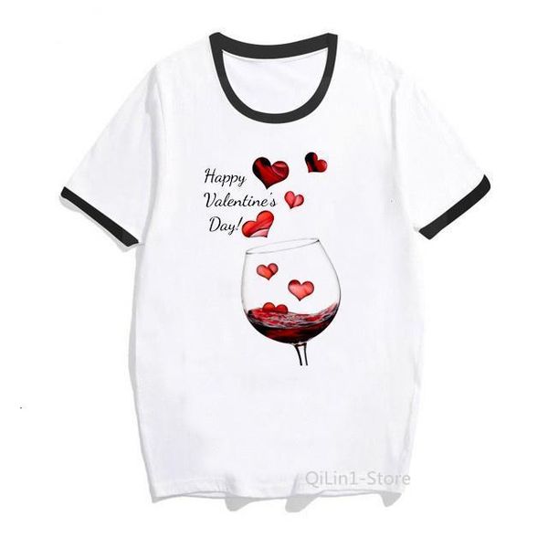 

2020 new summer style red love t shirt happy day graphic tees women red wine celebration print female t-shirt funny tshirt femme, White