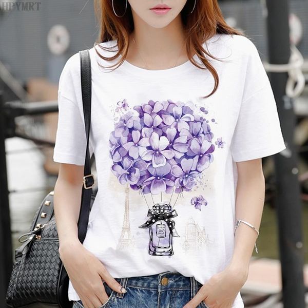 

women 2021 summer short sleeve floral flower fashion lady t-shirts t shirt ladies womens perfume graphic female tee t-shirt, White