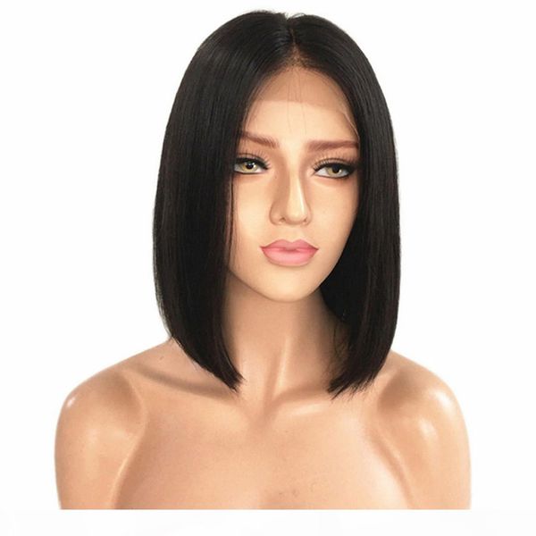 

brazilian malaysian with baby hair bob wig remy vrigin 100% human hair front lace short natural color for woman glueless hai, Black;brown