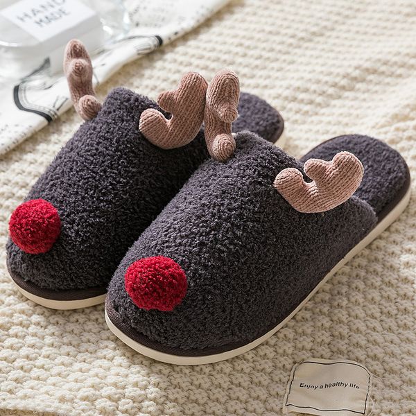 

for home winter christmas reindeer female indoor women massage plush soft slippers x1020, Black