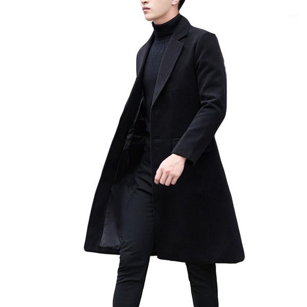 

new arrival autumn winter long woolen overcoat men thickened windbreaker youth slim jacket casual thick plus size mlxl2xl3xl4xl1, Black