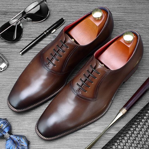 

new arrival man formal dress wedding goodyear shoes genuine leather oxfords luxury men's square toe quarter brogue flats ss495, Black