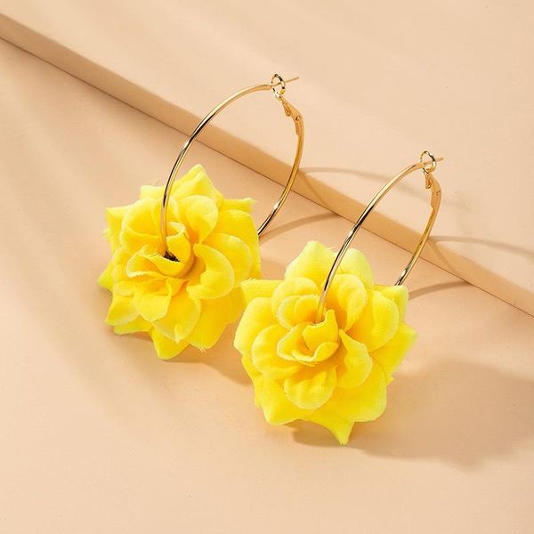 

hoop & huggie 2021 ins handmade fabric chiffon flowers minimalism earrings korean fashion chic women party jewelry, Golden;silver
