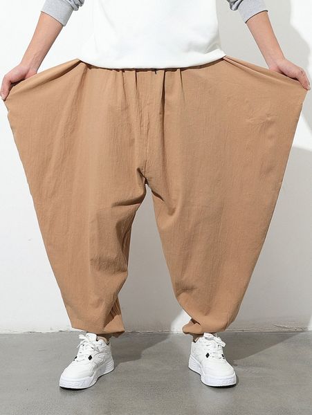 

men elastic waist drop crotch pants 85br#, Black