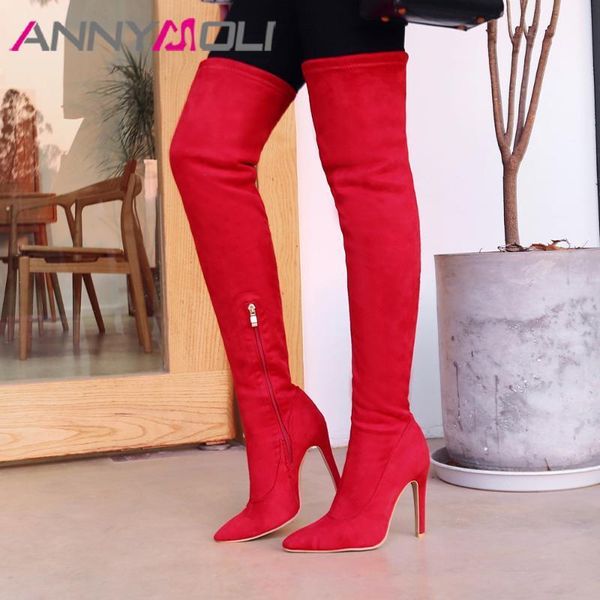 

annymoli over the knee boots sexywomen extreme high heel tall boots winter thigh high zipper spring female footwear black1, Black