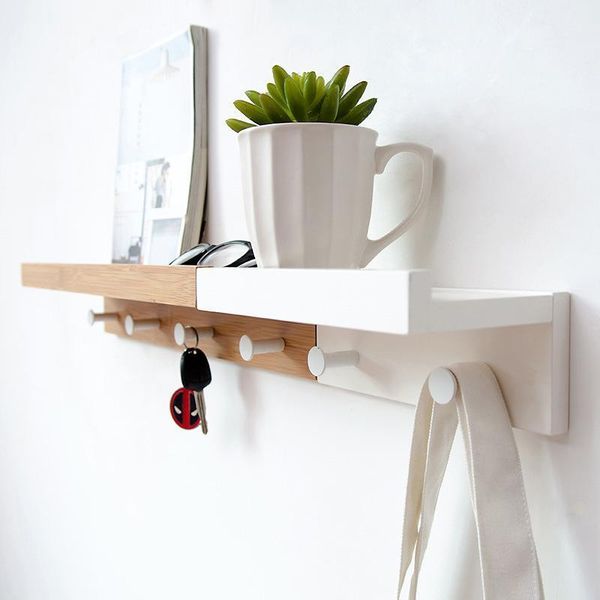 

creative shelf wall hanging bamboo wood hook coat rack wall shelf home decotation key holder 2 hooks home furnishing1