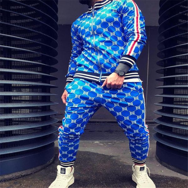 

2020 fashion style temperament men checkered suits 3d printing pure cotton men's casual sportswear men's tracksuits wholesale size, Gray