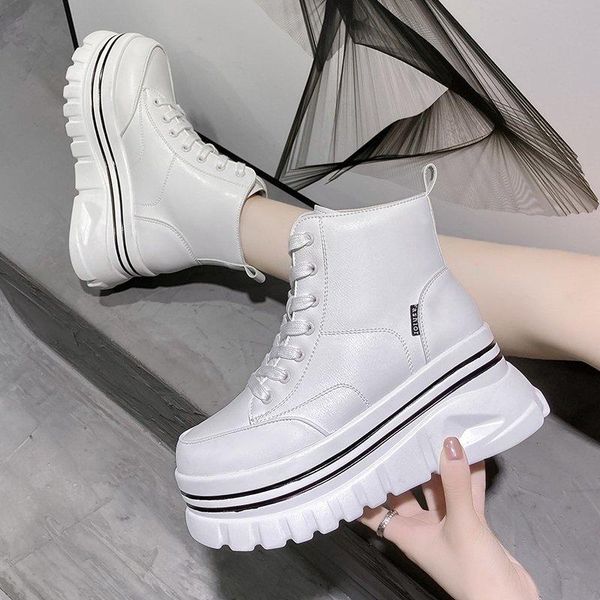 

women ankle boots 2020 winter ulzzang fashion padded boots platform woman plush shoes basket female leather sneakers thick sole, Black