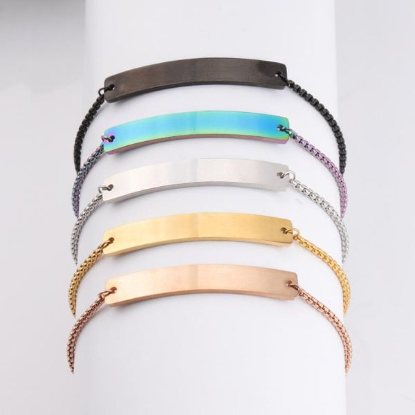 

10pcs 45cm mirror polished stainless steel curved rectangular long bracelet adjustable box chain hand jewelry women metal trendy, Golden;silver