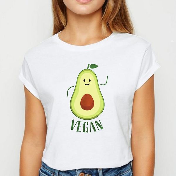

new t-shirt female vegan avocado t-shirts ulzzang spring summer tee shirt recreational versatile round neck tshirt, White