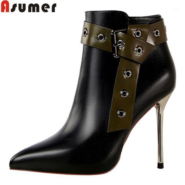 

boots asumer 2021 ankle for women pointed toe zip super high heels prom elegant autumn winter ladies size 34-401, Black