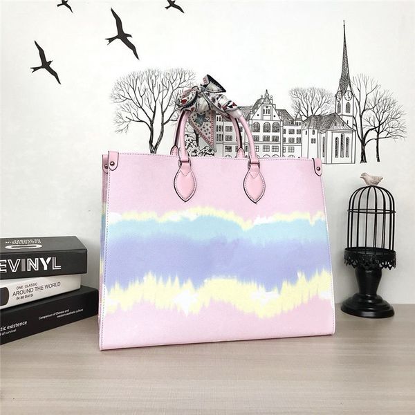 

tie dye градиент цвета сумки на ремне, натуральная кожа tote сумки новейший хозяйственная сумка кошелек класса люкс сумка 3-х цветов