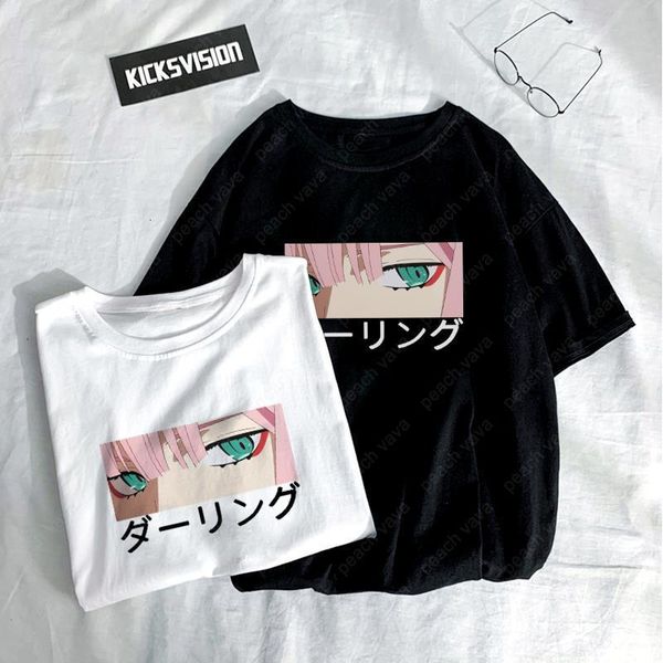

летние хараджуку дарлинг в franxx аниме нулю две красивые девушки печать топы ulzzang свободные короткие шикарные женщины футболка, White