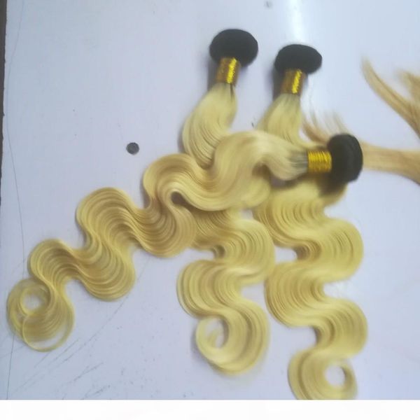 

1b 613 ombre color human hair bundles body wave 3 bundles blonde hair bundles with dark roots, Black