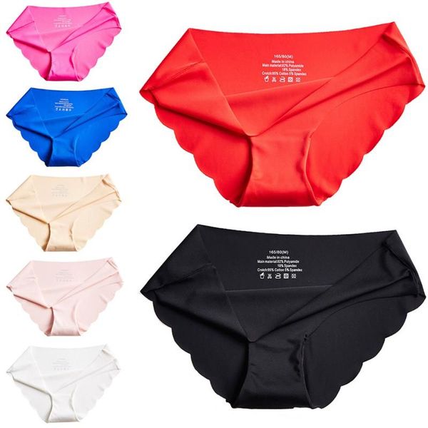 

6 colors seamless ice silk panties women briefs cozy pretty briefs panties large women underwear, Black;pink