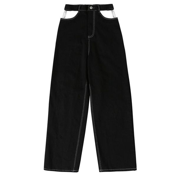 

women's jeans women low waist hollow out loose wide leg pants, Blue