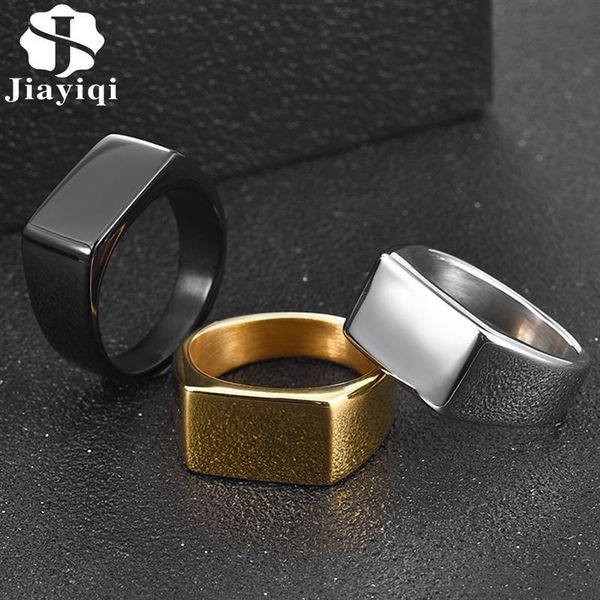 

punk men ring square 316l stainless steel rings black gold silver color waterproof jewelry accessories male women gifts, Golden;silver