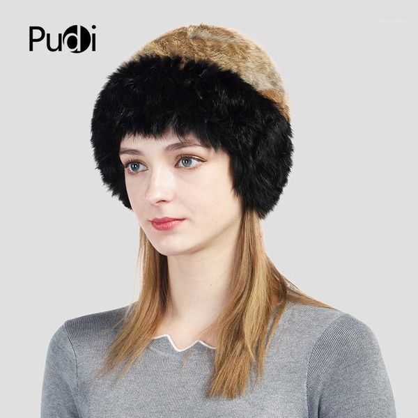 

beanie/skull caps pudi hf713 women real fur knit hat 2021 brand winter warm hats skulls beanies1, Blue;gray