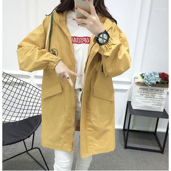 

jacket spring and autumn 2019 new korean version of the long paragraph casual clothes loose windbreaker a3891, Tan;black