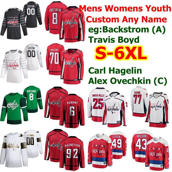 

s-6xl all star washington capitals hockey jerseys 8 alex ovechkin 70 braden holtby tom wilson t.j. oshie evgeny kuznetsov custom stitched, Black;red