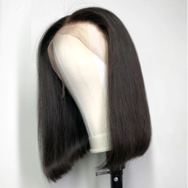 

short bob natural black color silky straight synthetic lace front wig for black women with baby hair cosplay wig, Black;brown