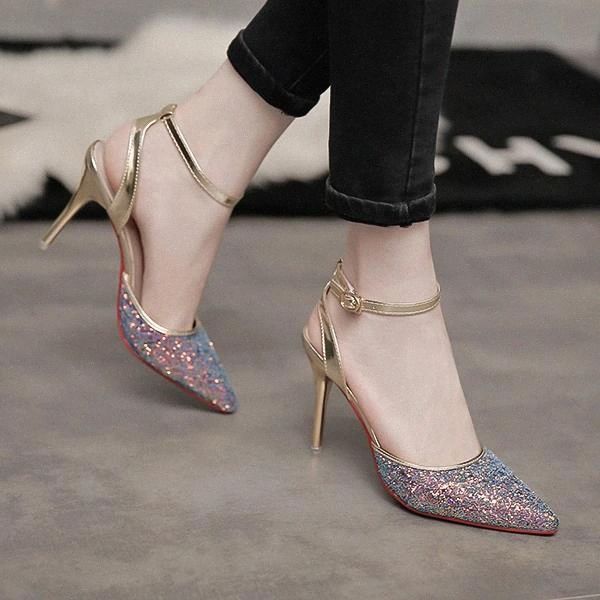 

summer style high heels sandals bling pumps cover toe sequined cloth women shoes dress shoes sandalias zapatos mujer 6307 #lc1u, Black