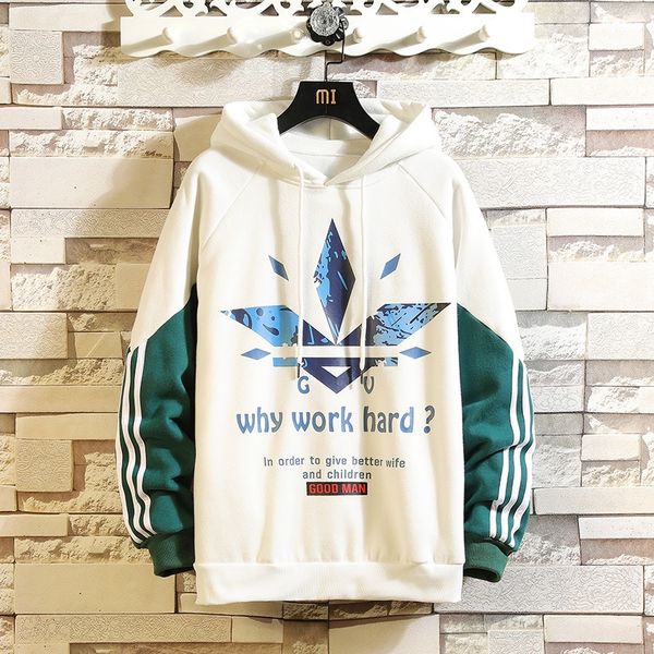 

trendy hooded sweater men's pullover hoodie loose pullover fashion printing fashion brand korean handsome 55 cotton men's hoodie w, Black