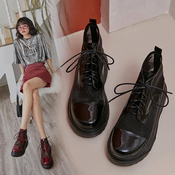 

2021 women's spring and summer wild comfort increase thick bottom handsome short boots small leather shoes z543, Black