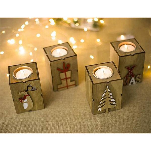 

candlestick holder wood led table lamp for tea light decoration christmas festival home decorative candle lantern hh9-a2575 efmg