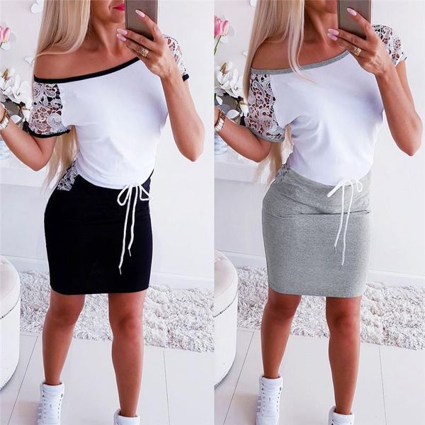 

мода сексуальные женщины мини платье цвет сопоставляющие дизайн карманы декор о-шеи короткими рукавом платья карандаша элегантное слим banda, Black;gray