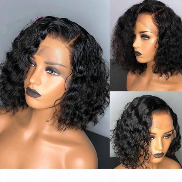 

curly lace front human hair bob wigs with baby hair brazilian virgin lace frontal human hair wigs for women pre-plucked wig, Black;brown