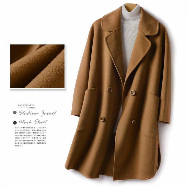 

2020 autumn winter women office solid loose cashmere wool blend coat female fashion woolen outerwear abrigos mujer elegante r991, Black
