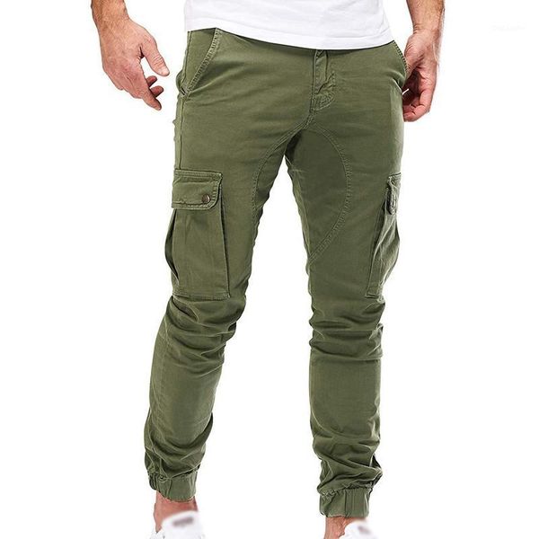 

mens pants autumn winter casual loose trouser cargo slim fit fashion combat zipper bottom army male pants1, Black