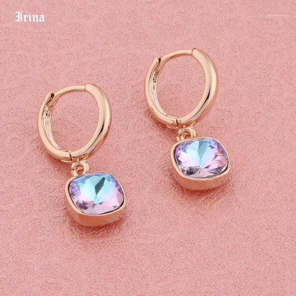 

fashion trendy colorful square crystal 8*8mm drop earrings 585 rose gold color earrings for women wedding party1, Silver