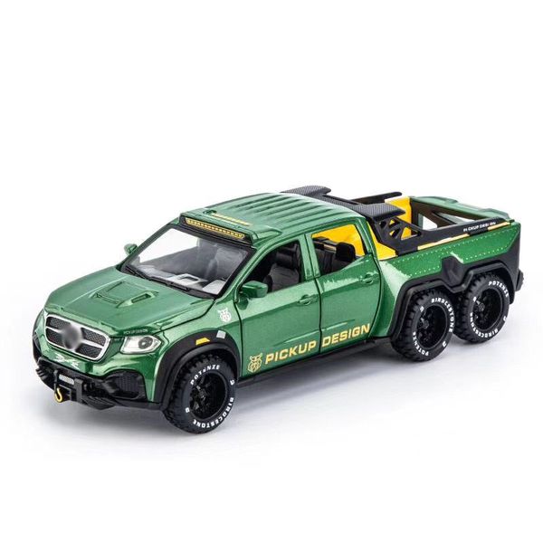 

1/28 x-class exy 6x6 off road pickup model toy car alloy die cast pull back sound light toys vehicle for gifts