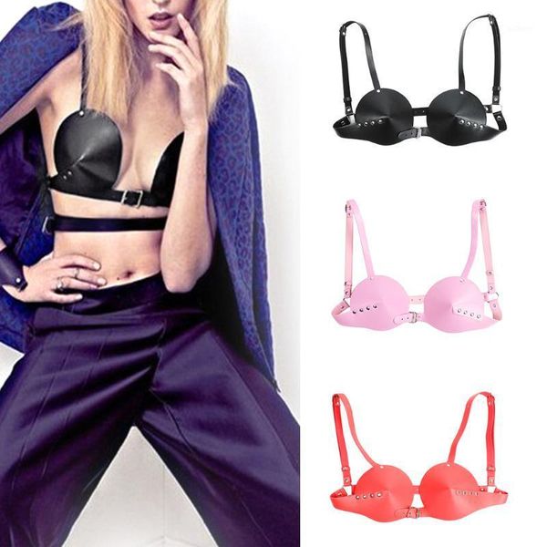 

punk pu leather cup bra buckle breast harness gothic womans club costume underwear1, Red;black