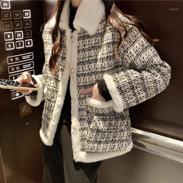 

winter warm thick plush cotton jacket women vintage stand collar outwear lady loose faux fur coat clothes streetwear1, Black