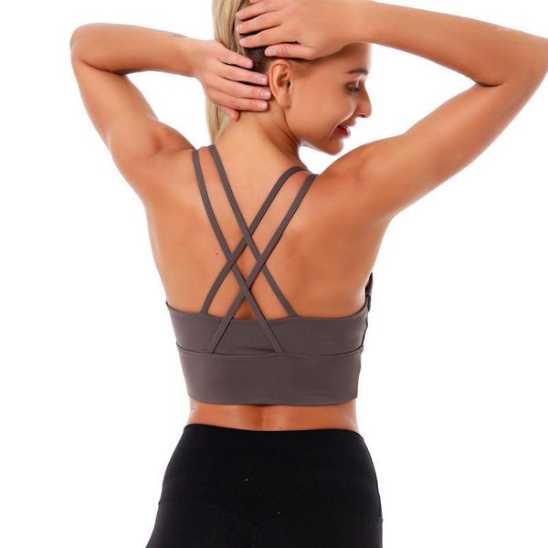 

gym clothing fitness sport bra high impact cross-back workout vest women padded push up bralette running yoga bra1, White;black