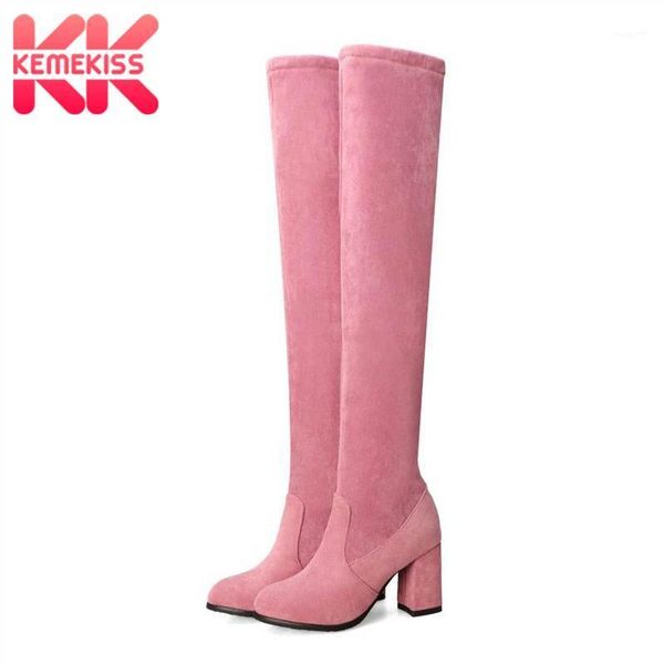 

boots kemekiss big size 34-47 thigh high women pink stretch shoes pointed toe comfort square heels warm over knee boots1, Black