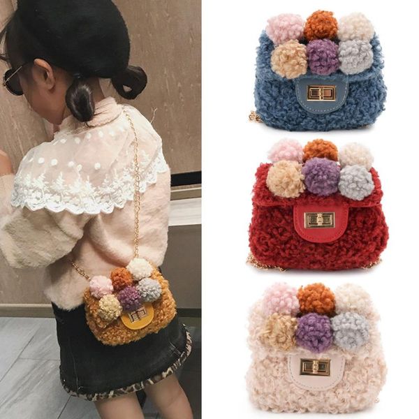 

korean kids mini purses and handbags 2020 cute woolen crossbody bags for baby girls small coin pouch girl purse gift, White