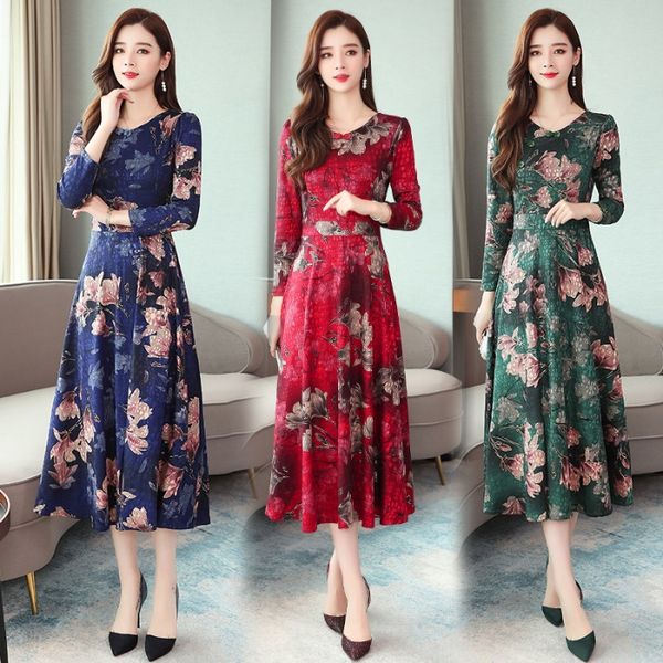 

new autumn winter 2020 korean mid length dresswomen's thin qun zhang xiu qunaline dress zhang xiu qun printed long sleeve skirtchildren, Black;gray