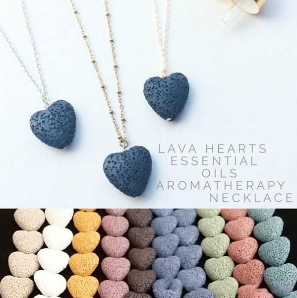 

heart lava-rock bead long volcano necklace aromatherapy essential oil diffuser necklaces black lava pendant jewelry, Silver