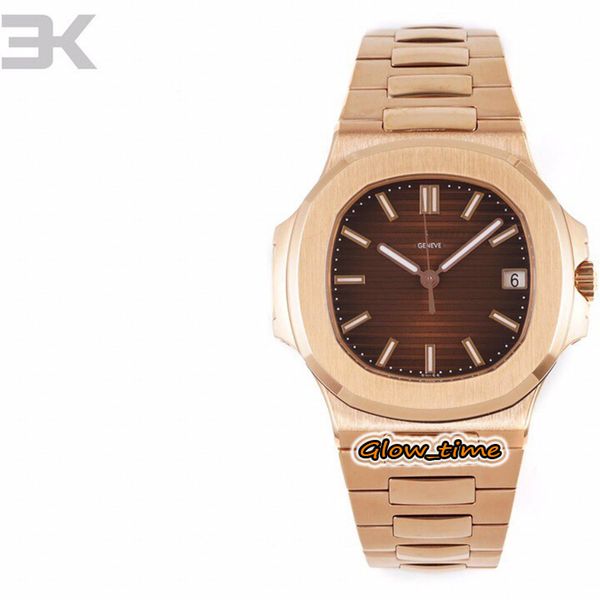 

3kf version thk-8.3mm brown texture dial real cal.324 sc automatic 5711/1r-001 mens-watch rose gold case steel bracelet luxry watches, Slivery;brown
