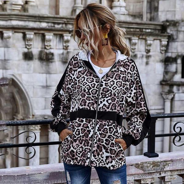 

autumn and winter new 2020 european and american leopard print stitching hooded jacket1, Black