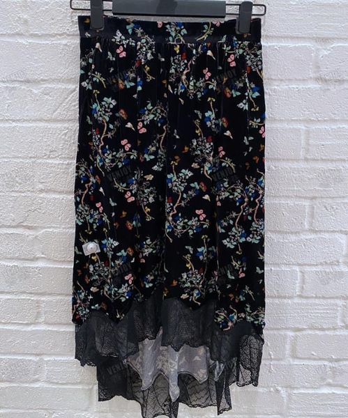 

skirts 20 autumn and winter stitching lace floral skirt velvet vintage elastic waist women, Black